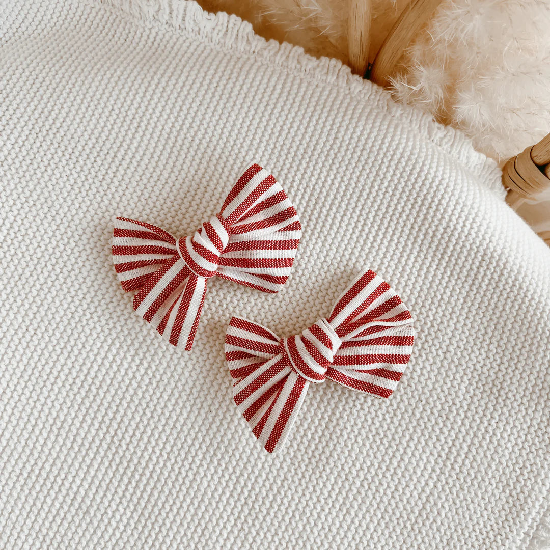 Blossom & Pear Hair Clips Red Candy Stripe