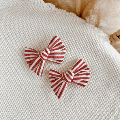 Blossom & Pear Hair Clips Red Candy Stripe