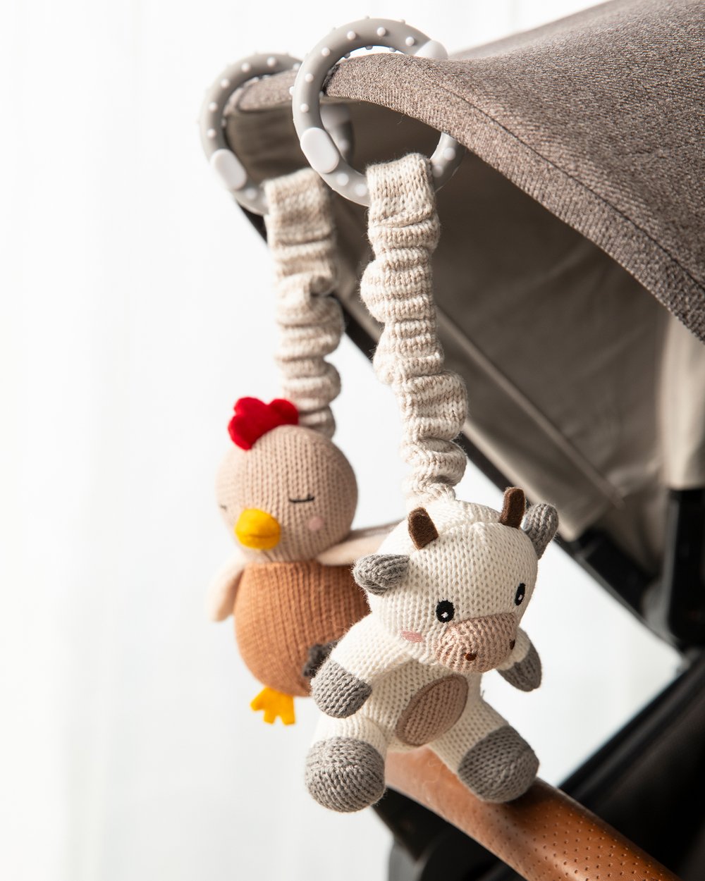 Living Textiles 2pk Stroller Toys Cow & Chicken