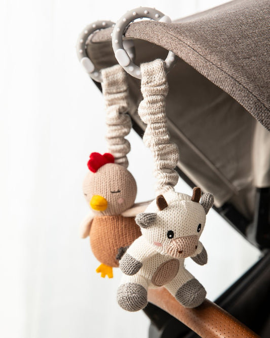 Living Textiles 2pk Stroller Toys Cow & Chicken