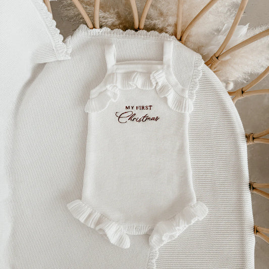 Blossom & Pear ‘My First Christmas’ Singlet Frill Knit Romper