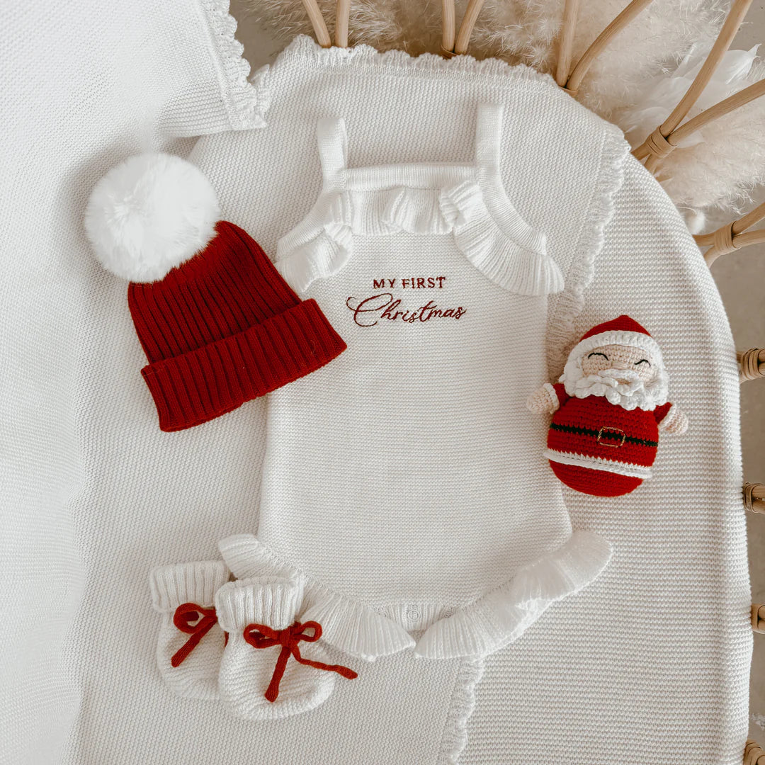 Blossom & Pear ‘My First Christmas’ Singlet Frill Knit Romper