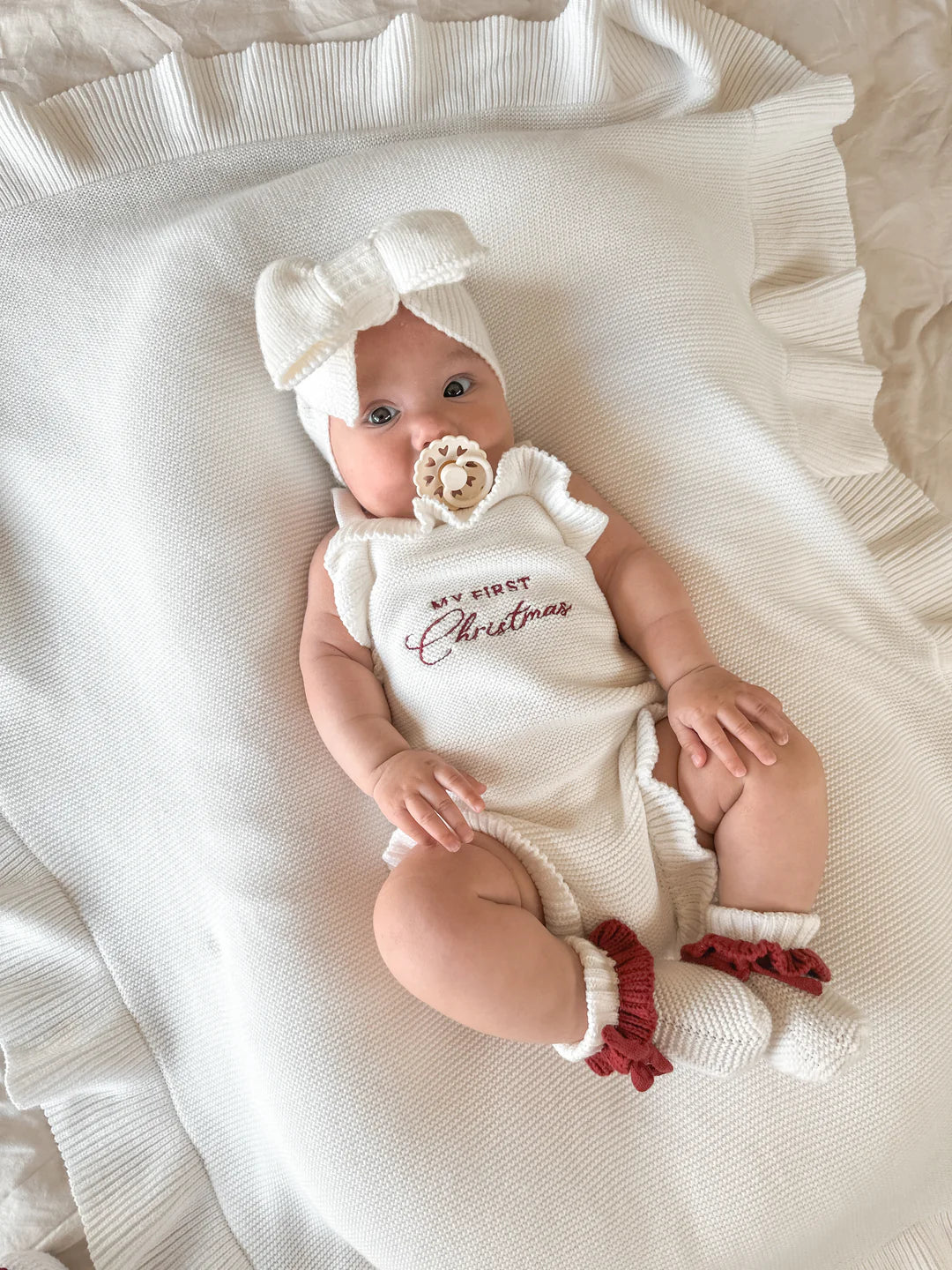 Blossom & Pear ‘My First Christmas’ Singlet Frill Knit Romper