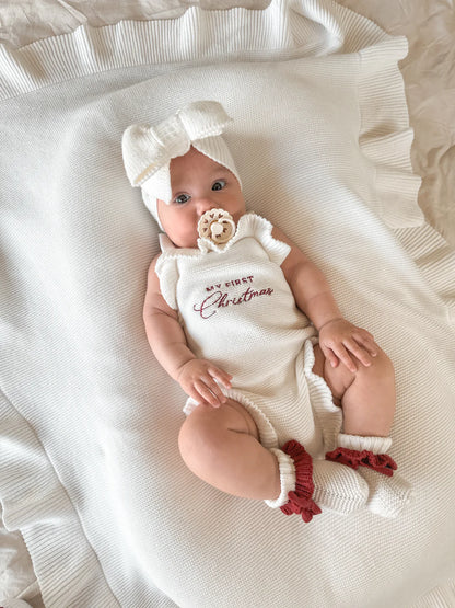 Blossom & Pear ‘My First Christmas’ Singlet Frill Knit Romper