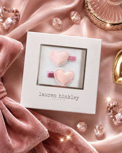 Lauren Hinkley Pink Velvet Heart Hair Clips