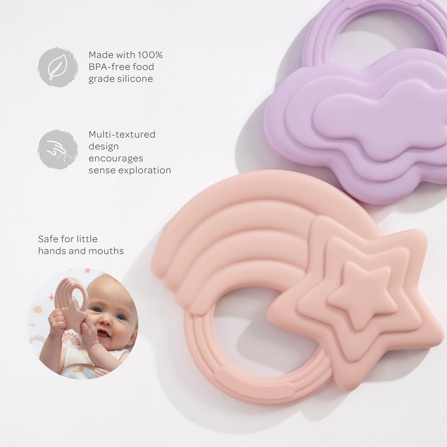 Living Textiles 2pk Silicone Teether Stars & Cloud