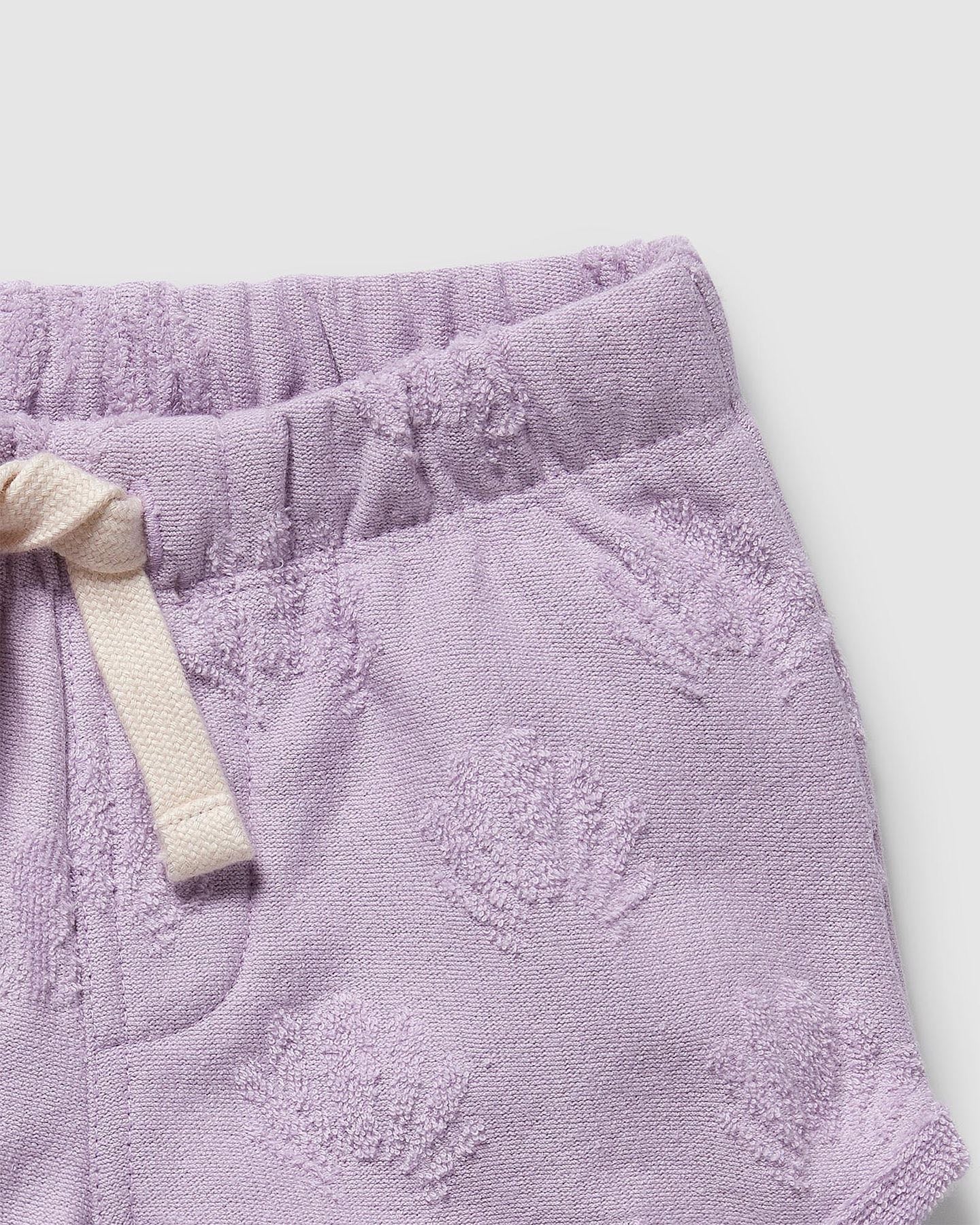 Wilson & Frenchy Lavender Shells Organic Terry Tie Shorts