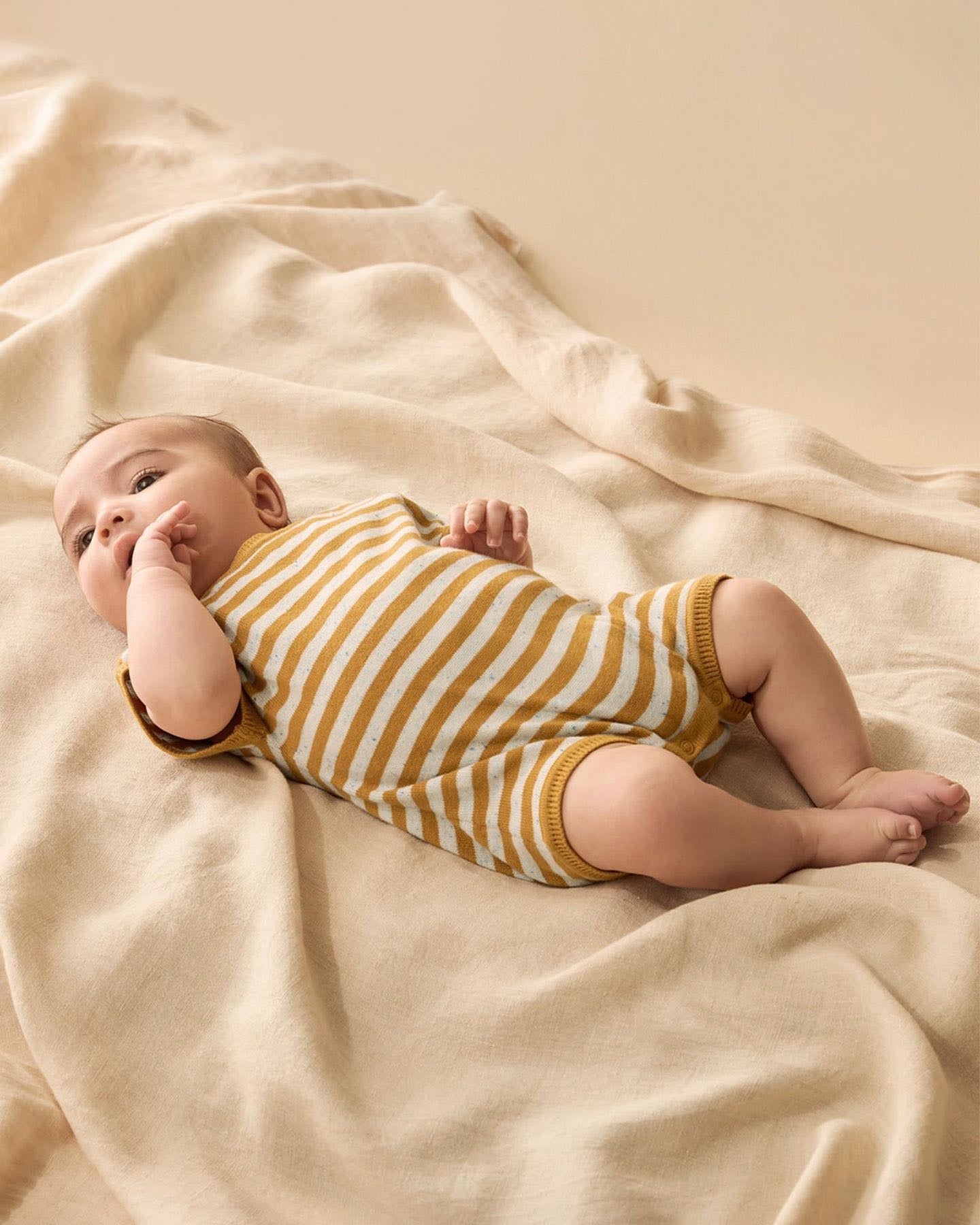 Wilson & Frenchy Golden Wave Stripe Organic Knitted Growsuit