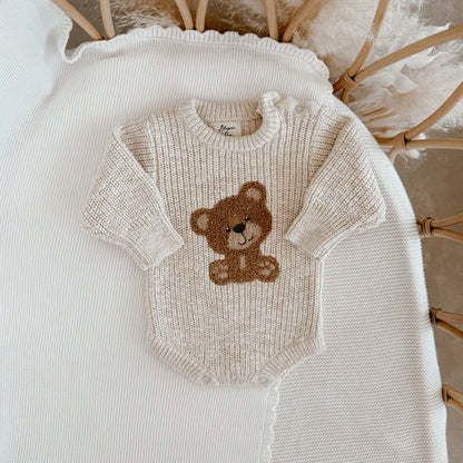 Blossom & Pear Bear Chunky Knit Romper Honey