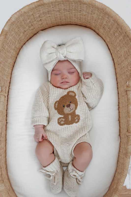 Blossom & Pear Bear Chunky Knit Romper Honey