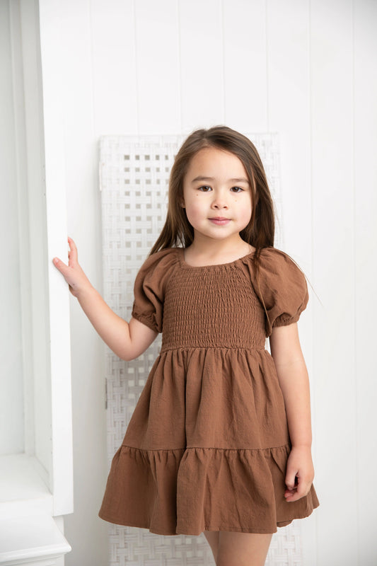 Cracked Soda Skylar Puff Sleeve Dress Mocha