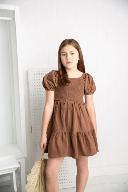 Cracked Soda Skylar Puff Sleeve Dress Mocha