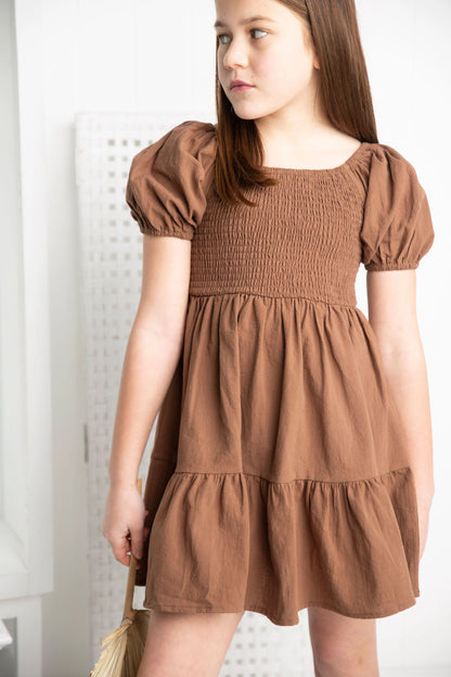 Cracked Soda Skylar Puff Sleeve Dress Mocha