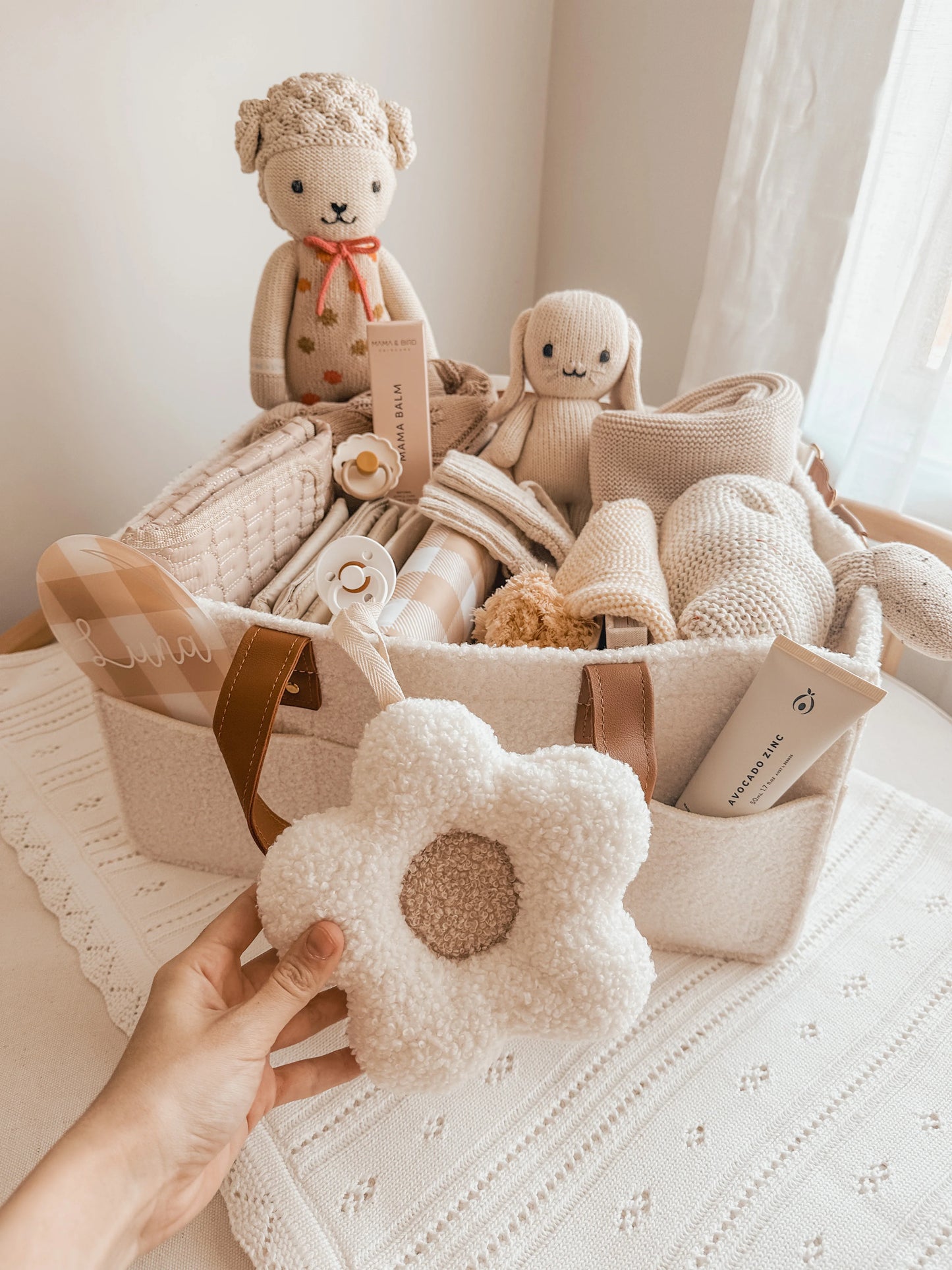 By Lulu The Label White Latte Daisy Pacifier Holder