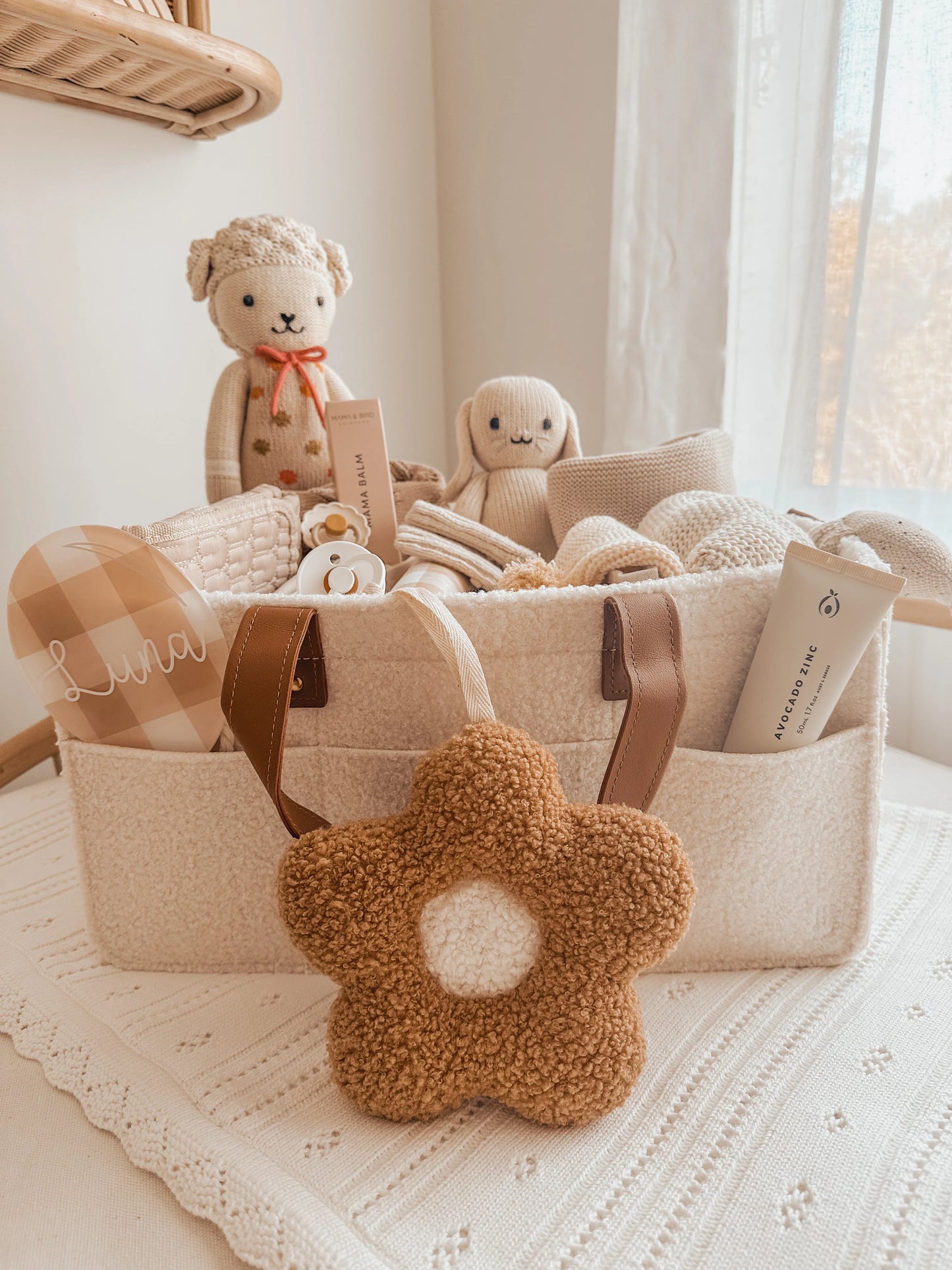 By Lulu The Label Caramel Daisy Pacifier Holder
