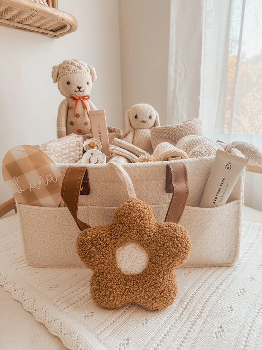 By Lulu The Label Caramel Daisy Pacifier Holder