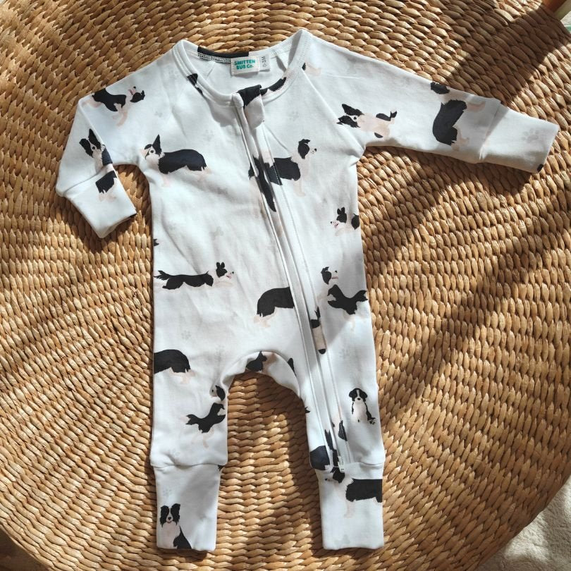 Smitten Bub Co Border Collie Full Zip Unisex Romper