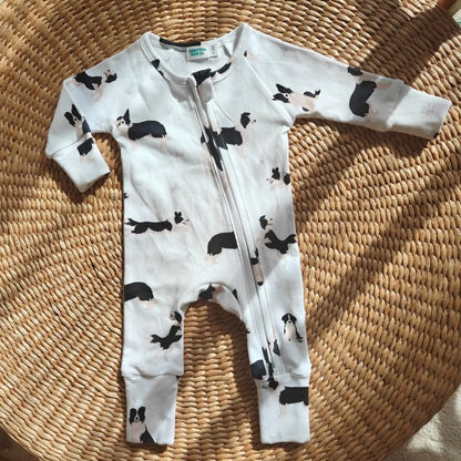 Smitten Bub Co Border Collie Full Zip Unisex Romper