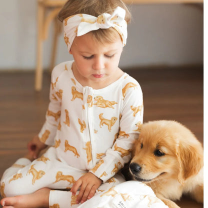 Smitten Bub Co Golden Retriever Full Zip Unisex Romper
