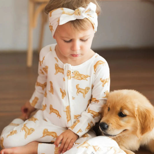Smitten Bub Co Golden Retriever Full Zip Unisex Romper