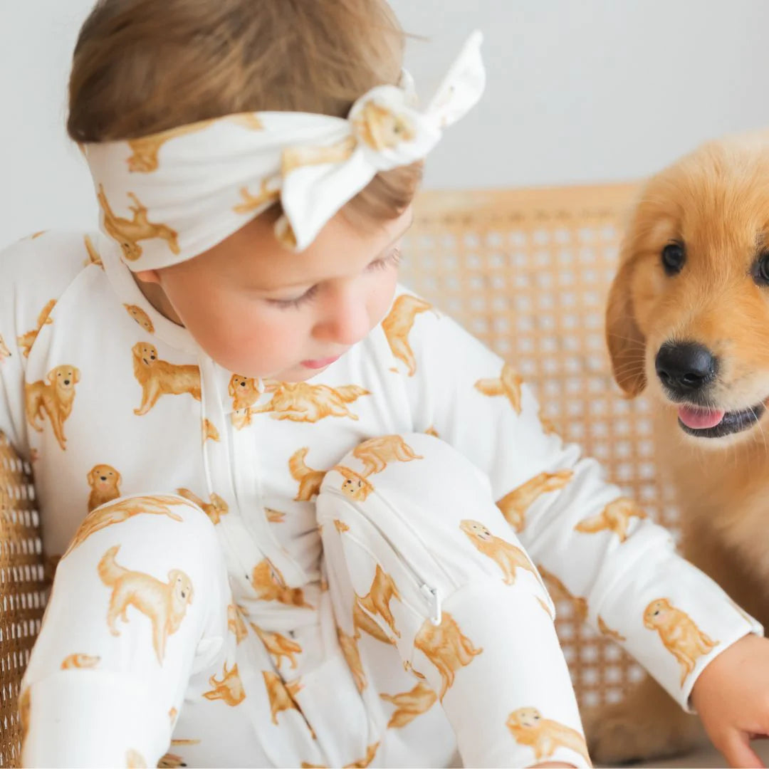 Smitten Bub Co Golden Retriever Full Zip Unisex Romper