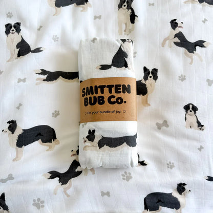 Smitten Bub Co Border Collie Bamboo Cotton Muslin Swaddle