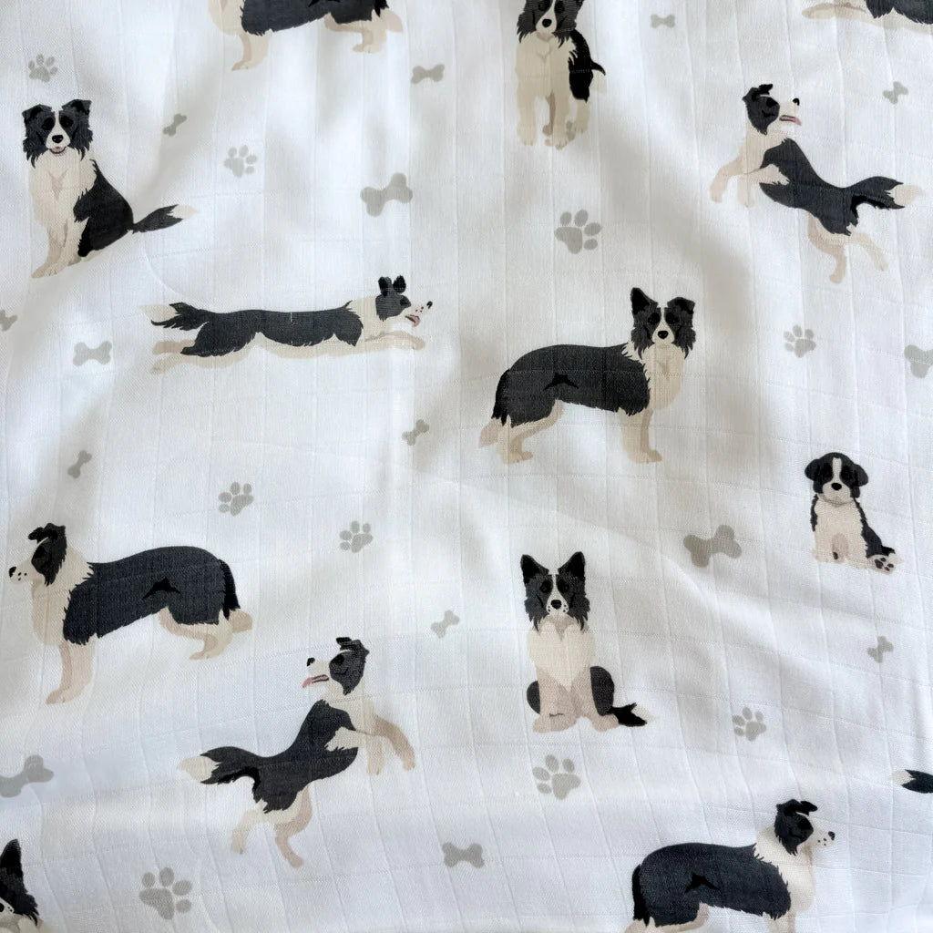 Smitten Bub Co Border Collie Bamboo Cotton Muslin Swaddle