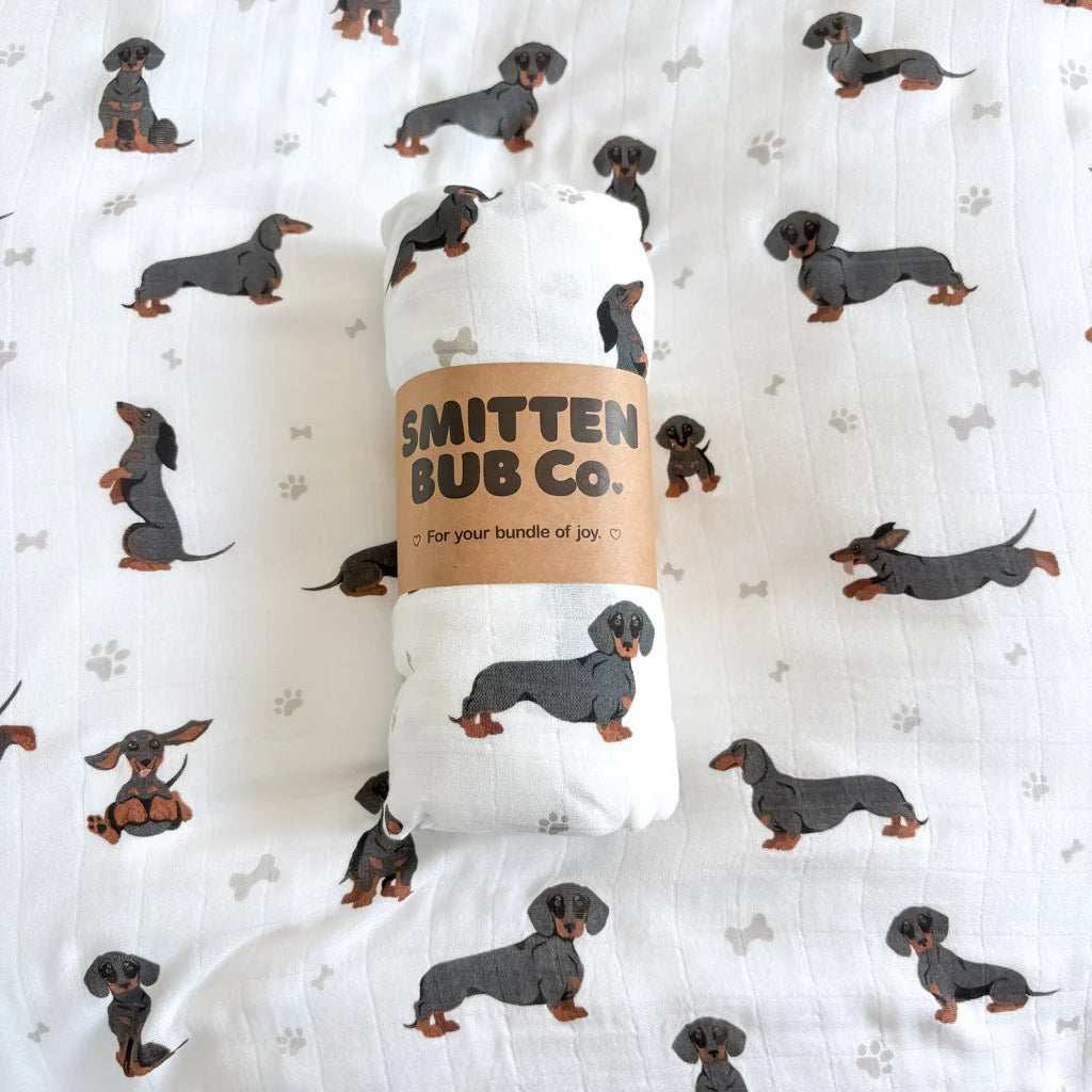 Smitten Bub Co Dachshund Bamboo Cotton Muslin Swaddle