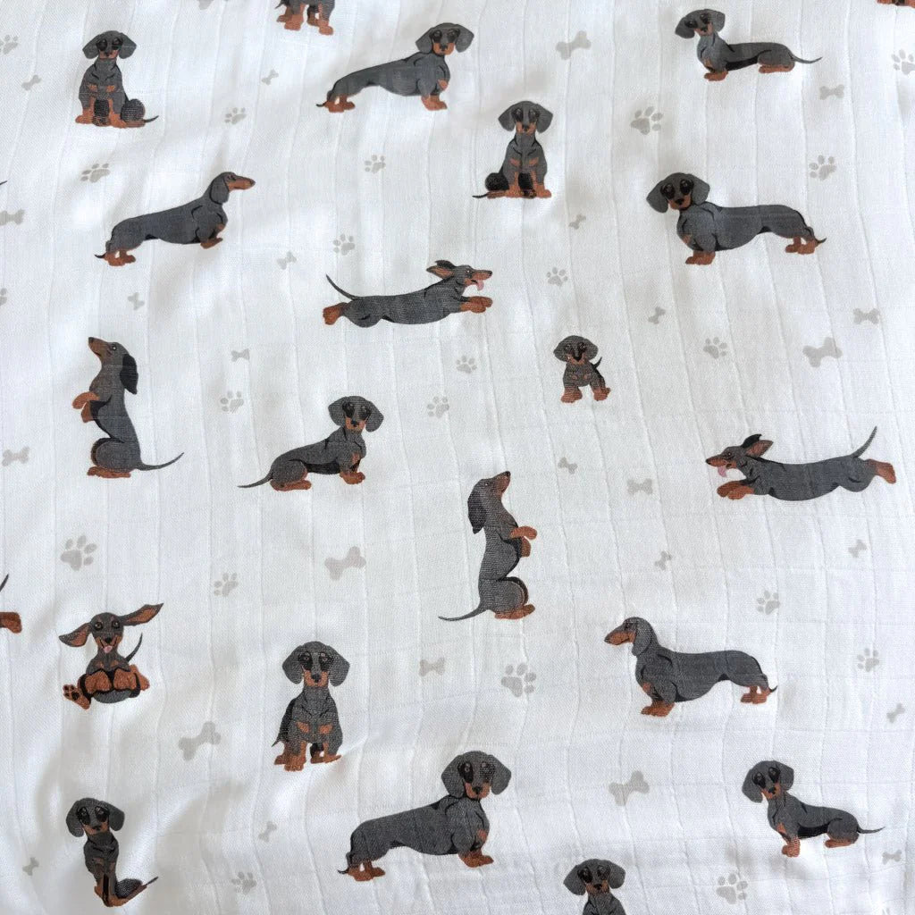 Smitten Bub Co Dachshund Bamboo Cotton Muslin Swaddle
