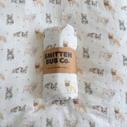 Smitten Bub Co French Bulldog Bamboo Cotton Muslin Swaddle