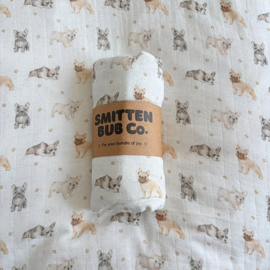 Smitten Bub Co French Bulldog Bamboo Cotton Muslin Swaddle