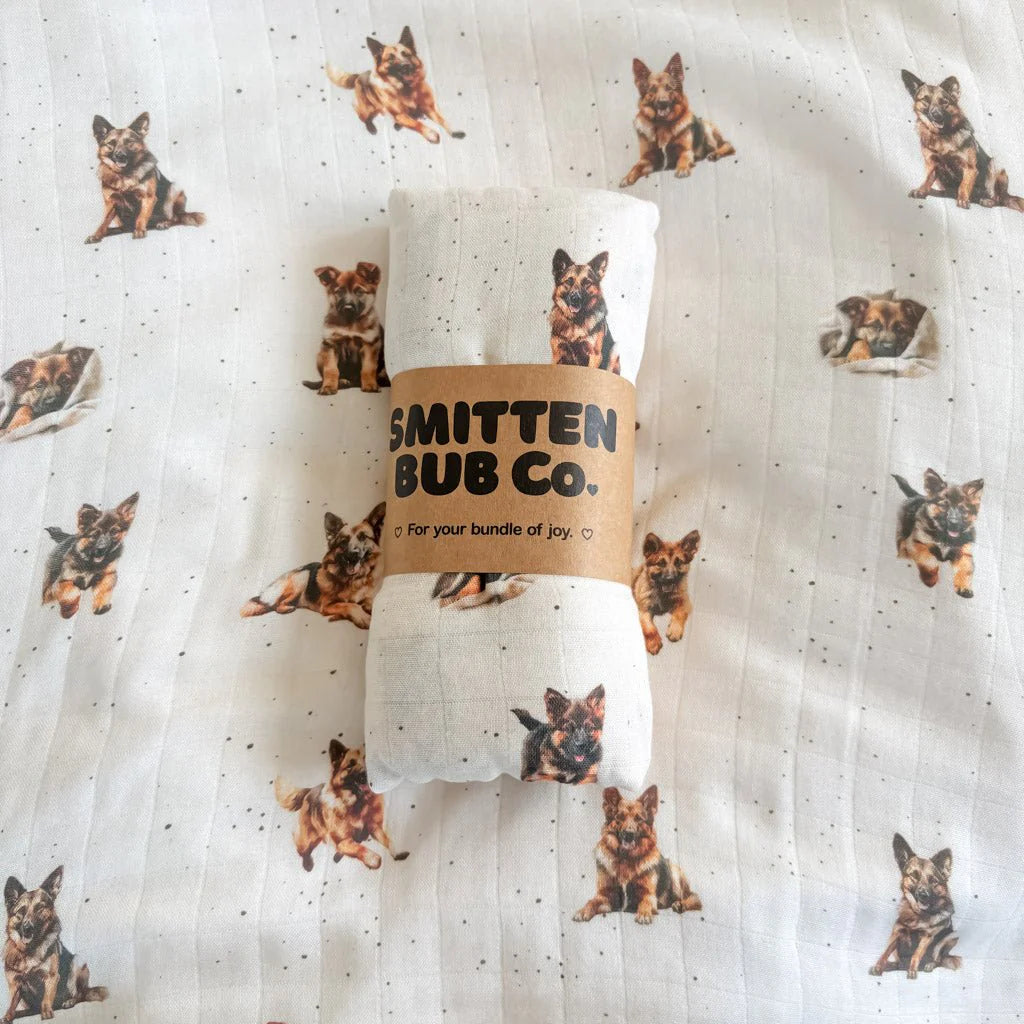 Smitten Bub Co German Shepherd Bamboo Cotton Muslin Swaddle