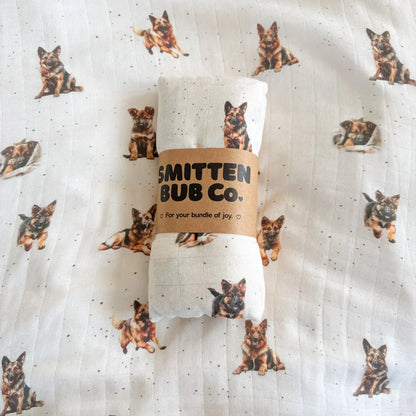 Smitten Bub Co German Shepherd Bamboo Cotton Muslin Swaddle