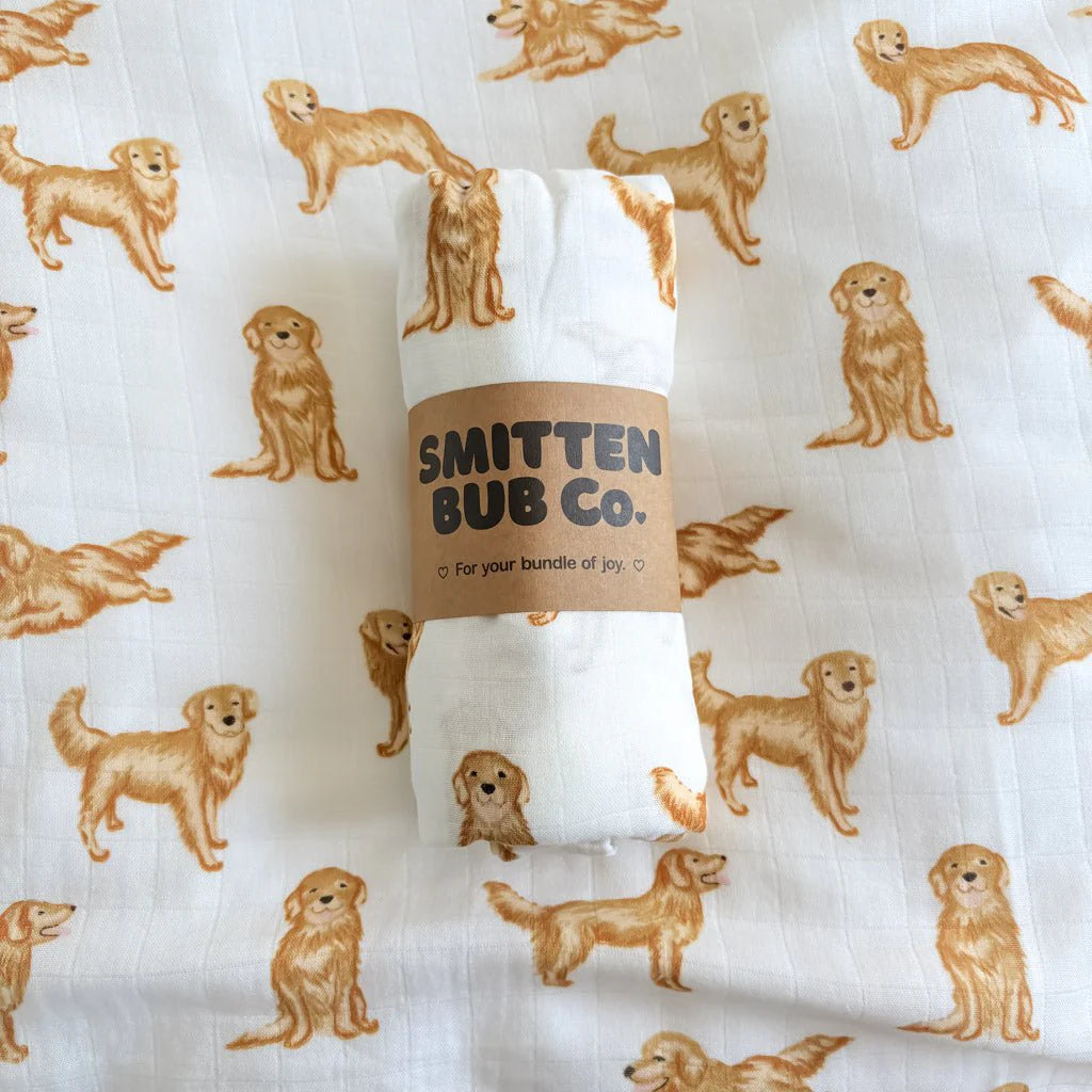 Smitten Bub Co Golden Retriever Bamboo Cotton Muslin Swaddle