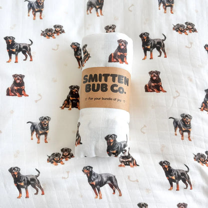 Smitten Bub Co Rottweiler Bamboo Cotton Muslin Swaddle