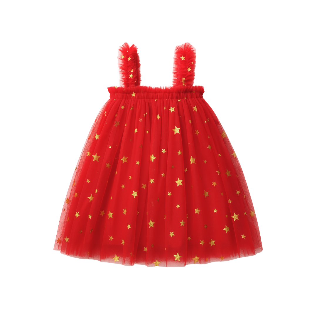 Confetti Kidz Classic Christmas Tulle Dress Red Stars
