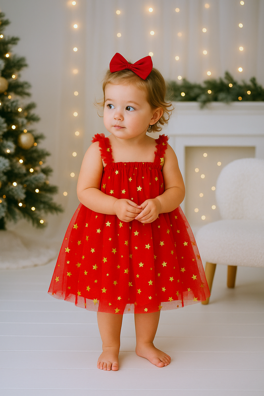Confetti Kidz Classic Christmas Tulle Dress Red Stars