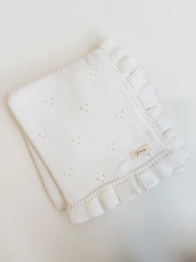 Petite + Co Frill Pointelle Blanket Baby Milk