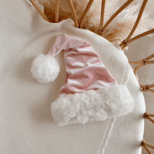Blossom & Pear Velvet Santa Hat Blush