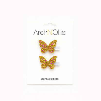 ArchNOllie Glitter Butterfly Hair Clips Gold