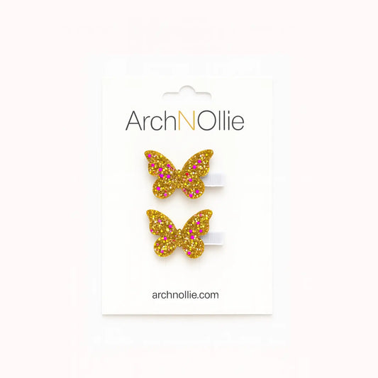 ArchNOllie Glitter Butterfly Hair Clips Gold