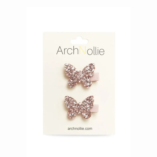 ArchNOllie Glitter Butterfly Hair Clips Pink