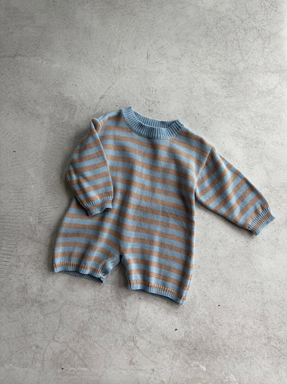 Dove & Leo Cotton Knit Romper Blue Stripe