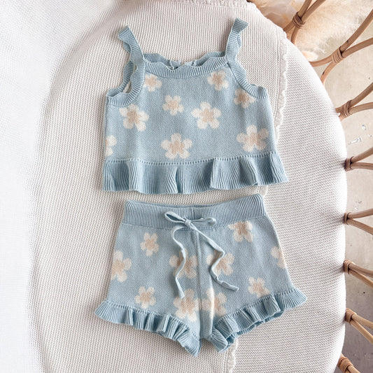 Blossom & Pear Blue Daisy Knit Tie Set