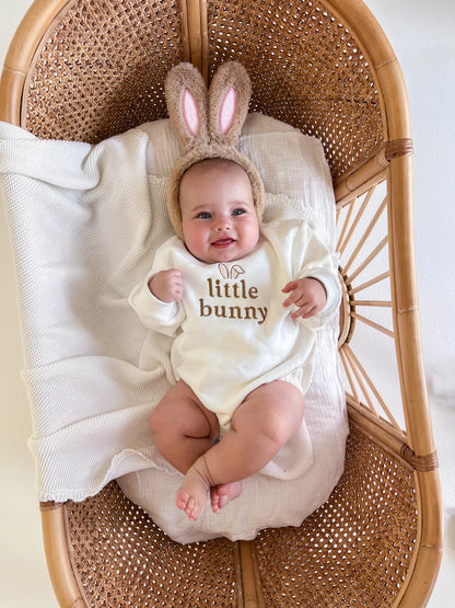 Blossom & Pear 'Little Bunny' Long Sleeve Bubble Romper Milk