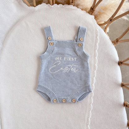 Blossom & Pear 'My First Easter' Singlet Knit Romper Powder Blue