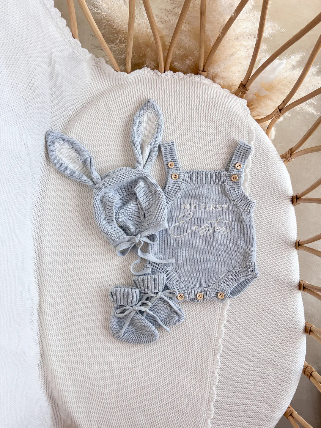 Blossom & Pear 'My First Easter' Singlet Knit Romper Powder Blue