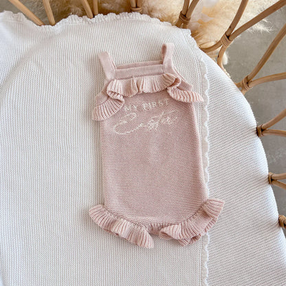 Blossom & Pear 'My First Easter' Singlet Knit Frill Romper Pink Lemonade