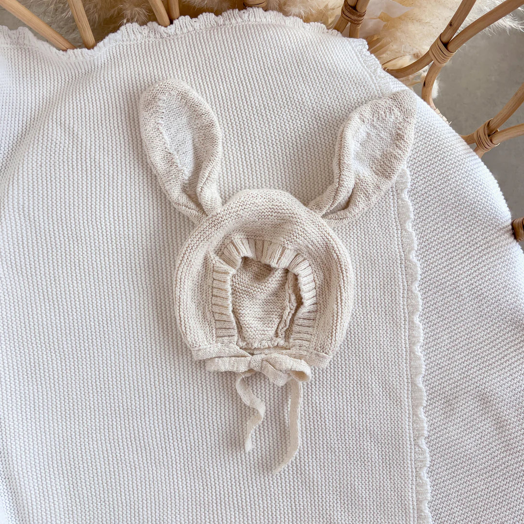 Blossom & Pear Bunny Ear Knit Bonnet Honey