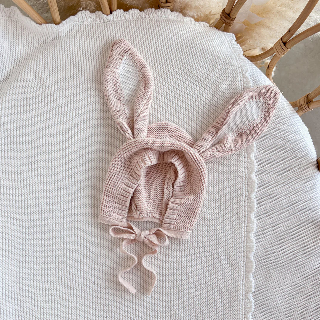 Blossom & Pear Bunny Ear Knit Bonnet Pink Lemonade